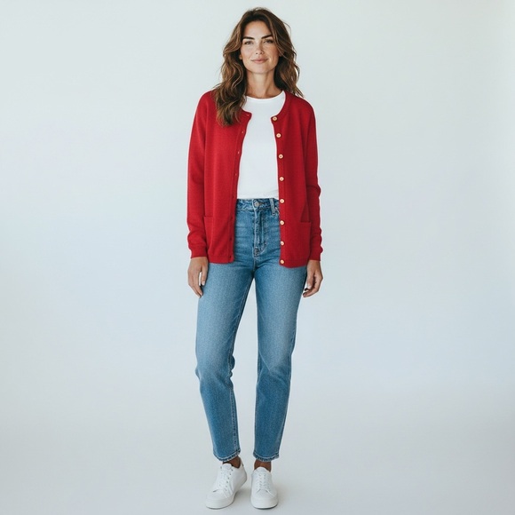 Talbots Sweaters - Vintage NWOT Talbots Red 100% Merino Wool Women's Cardigan